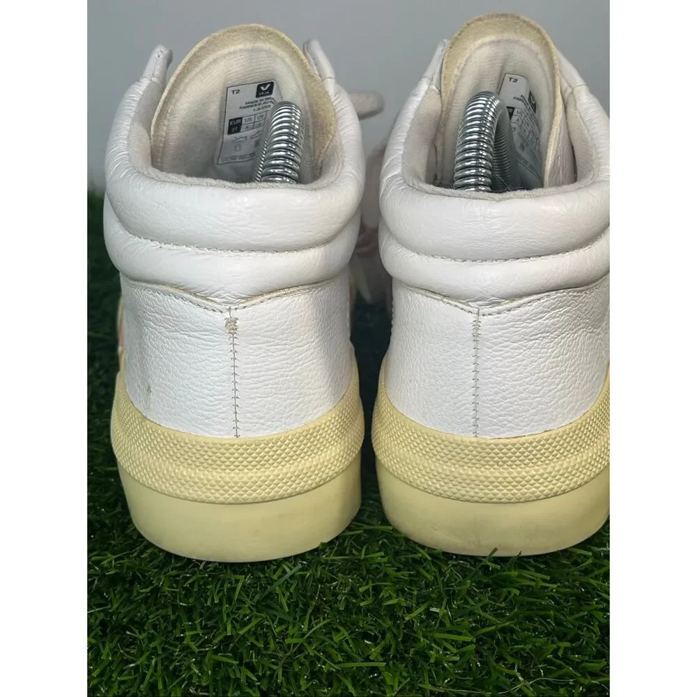 VEJA White Pink Neon High Top Sneakers Women’s Size 6 EU 37 Leather Casual Shoe